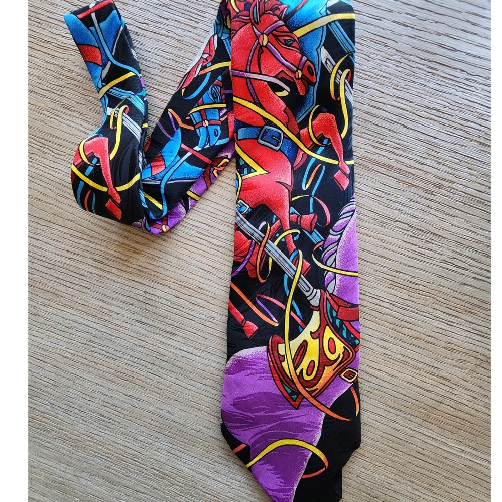 VTG 90s Rush Limbaugh No Boundaries Carousel Jacquard  Silk Tie. Y2K streetwear